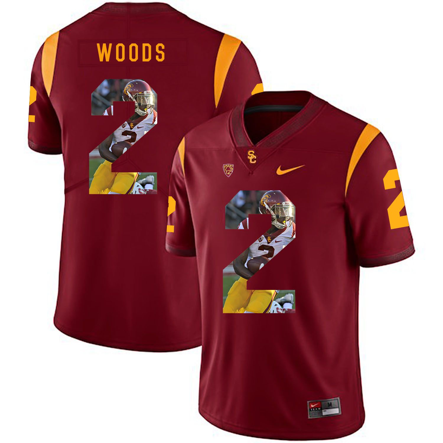 Men USC Trojans 2 Woods Red Fashion Edition Customized NCAA Jerseys